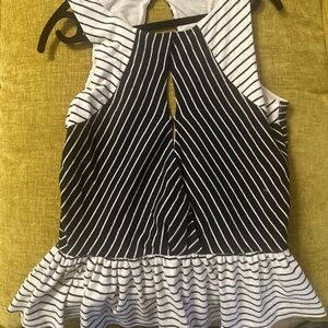 Vintage Striped peplum top peekaboo front with open back Size Large
